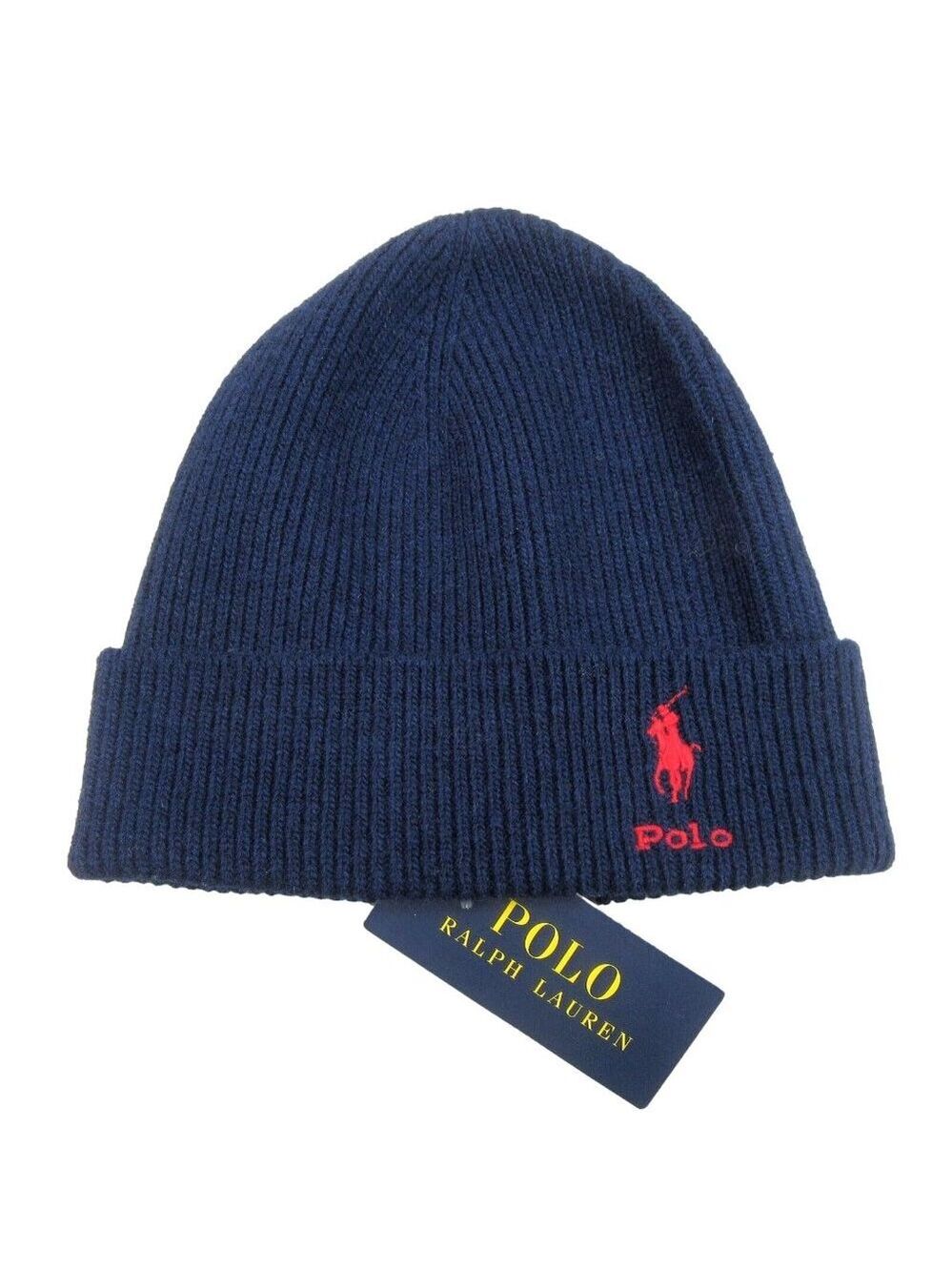 Polo Ralph Lauren Wool Blend Beanie Cap One Size Navy Blue NEW